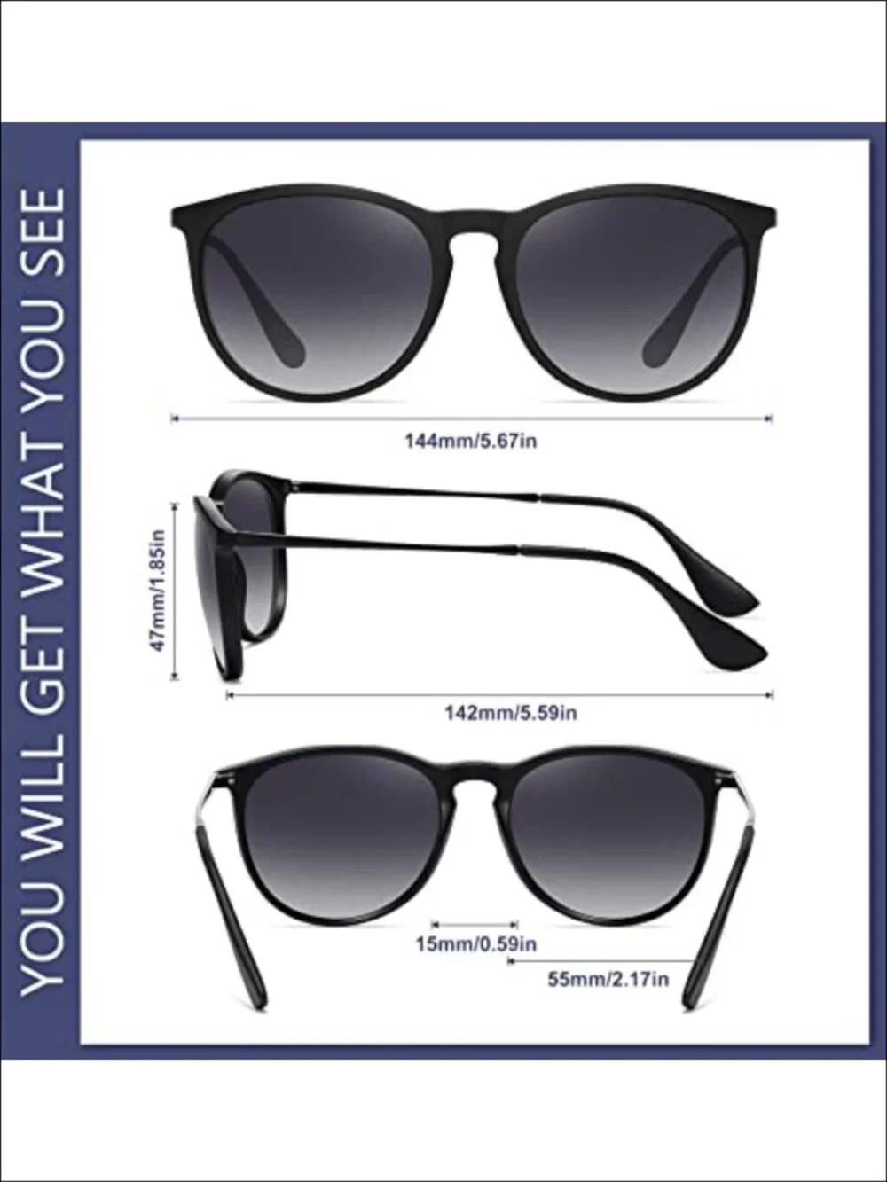 WOWSUN Retro Polarized Round Sunglasses UV Protection Unisex